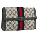 GUCCI GG Supreme Sherry Line Clutch Bag PVC Navy Red 89 01 006 Auth 144919-1
