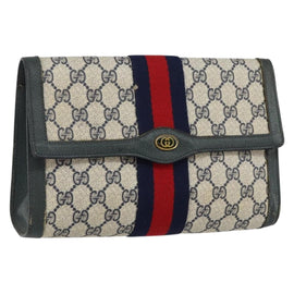 GUCCI GG Supreme Sherry Line Clutch Bag PVC Navy Red 89 01 006 Auth 144919