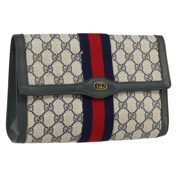 GUCCI GG Supreme Sherry Line Clutch Bag PVC Navy Red 89 01 006 Auth 144919