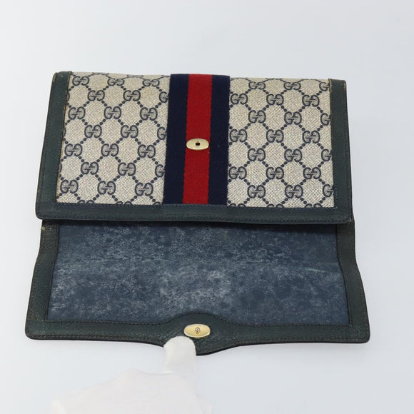 GUCCI GG Supreme Sherry Line Clutch Bag PVC Navy Red 89 01 006 Auth 144919