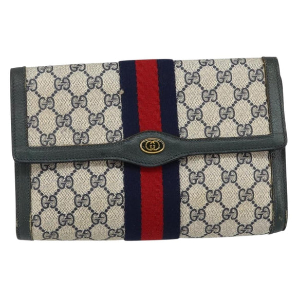 GUCCI GG Supreme Sherry Line Clutch Bag PVC Navy Red 89 01 006 Auth 144919