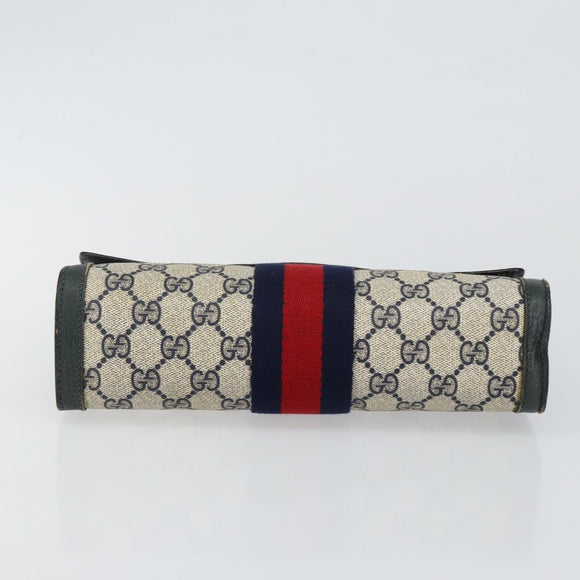 GUCCI GG Supreme Sherry Line Clutch Bag PVC Navy Red 89 01 006 Auth 144919