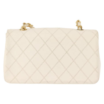 CHANEL Chain Bicolore Shoulder Bag Lamb Skin White Gold CC Auth 144923 - 0