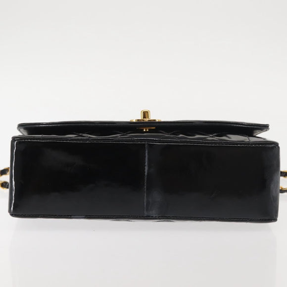 CHANEL Chain Diana Shoulder Bag Patent leather Black Gold CC Auth 144924