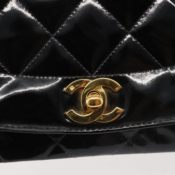 CHANEL Chain Diana Shoulder Bag Patent leather Black Gold CC Auth 144924