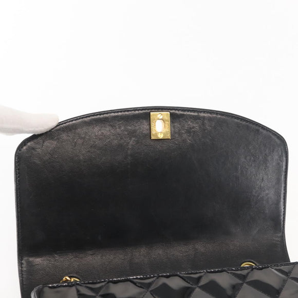 CHANEL Chain Diana Shoulder Bag Patent leather Black Gold CC Auth 144924