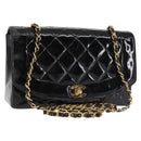 CHANEL Chain Diana Shoulder Bag Patent leather Black Gold CC Auth 144924-1
