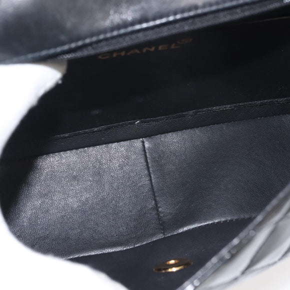 CHANEL Chain Diana Shoulder Bag Patent leather Black Gold CC Auth 144924