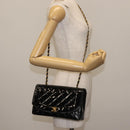 CHANEL Chain Diana Shoulder Bag Patent leather Black Gold CC Auth 144924-25