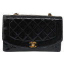 CHANEL Chain Diana Shoulder Bag Patent leather Black Gold CC Auth 144924-13