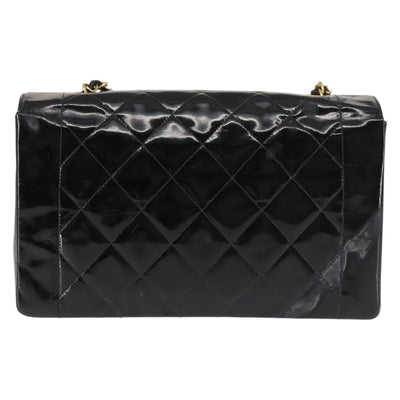 CHANEL Chain Diana Shoulder Bag Patent leather Black Gold CC Auth 144924 - 0