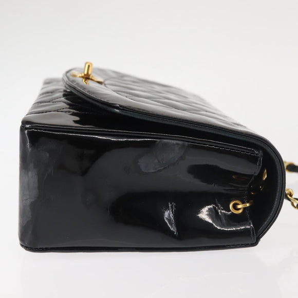 CHANEL Chain Diana Shoulder Bag Patent leather Black Gold CC Auth 144924