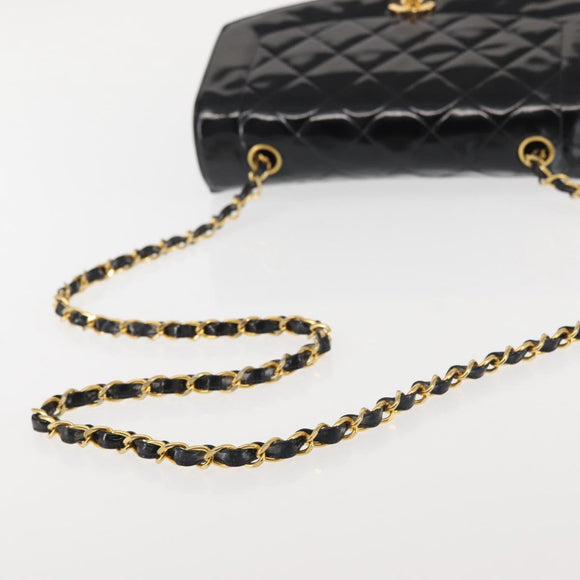 CHANEL Chain Diana Shoulder Bag Patent leather Black Gold CC Auth 144924