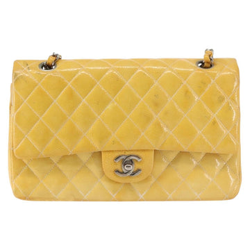 CHANEL Chain Matelasse25 Bag Patent leather Yellow Silver CC Auth 144925 - 0