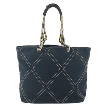 CHANEL Tote Bag Canvas Navy Silver CC Auth 144926 - 0
