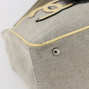 CHANEL Choco Bar Camelia Tote Bag Canvas Gray Silver CC Auth 144927-11