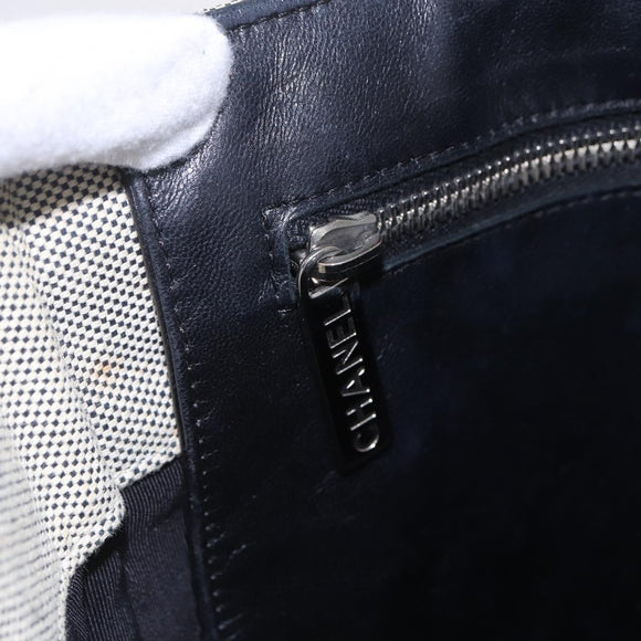 CHANEL Choco Bar Camelia Tote Bag Canvas Gray Silver CC Auth 144927