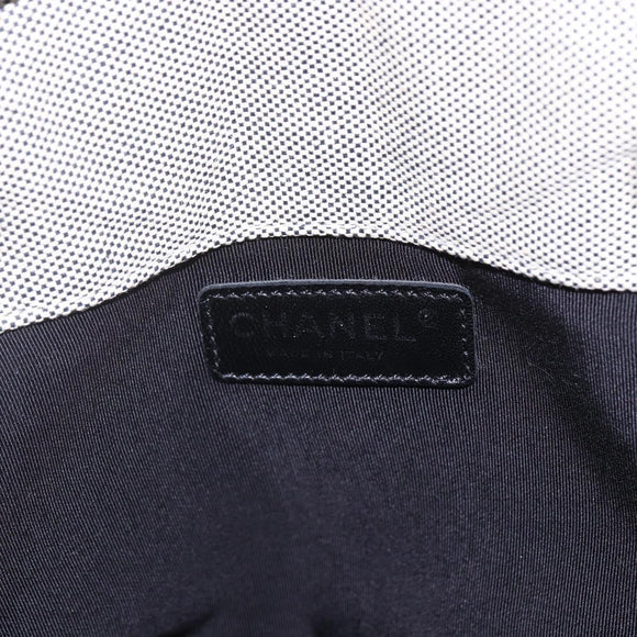 CHANEL Choco Bar Camelia Tote Bag Canvas Gray Silver CC Auth 144927