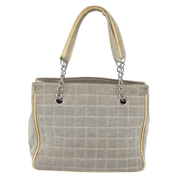 CHANEL Choco Bar Camelia Tote Bag Canvas Gray Silver CC Auth 144927