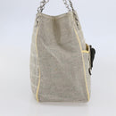 CHANEL Choco Bar Camelia Tote Bag Canvas Gray Silver CC Auth 144927-4