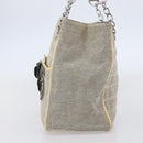 CHANEL Choco Bar Camelia Tote Bag Canvas Gray Silver CC Auth 144927-5