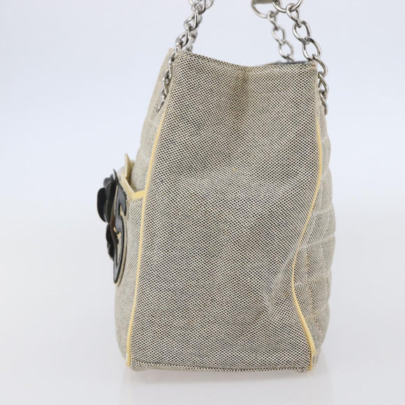 CHANEL Choco Bar Camelia Tote Bag Canvas Gray Silver CC Auth 144927