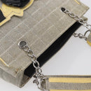 CHANEL Choco Bar Camelia Tote Bag Canvas Gray Silver CC Auth 144927-6