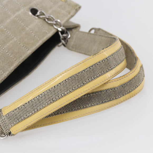 CHANEL Choco Bar Camelia Tote Bag Canvas Gray Silver CC Auth 144927