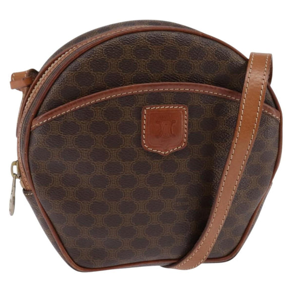 CELINE Macadam Canvas Shoulder Bag PVC Leather Brown Gold Auth 144936