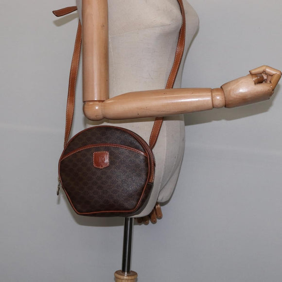 CELINE Macadam Canvas Shoulder Bag PVC Leather Brown Gold Auth 144936