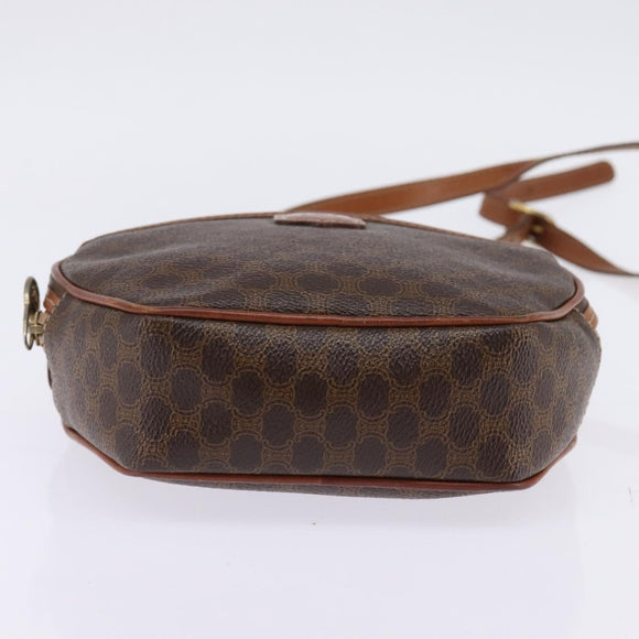 CELINE Macadam Canvas Shoulder Bag PVC Leather Brown Gold Auth 144936