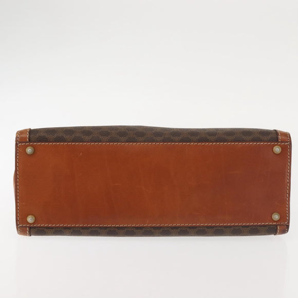 CELINE Macadam Canvas Hand Bag PVC Leather Brown Gold Auth 144937
