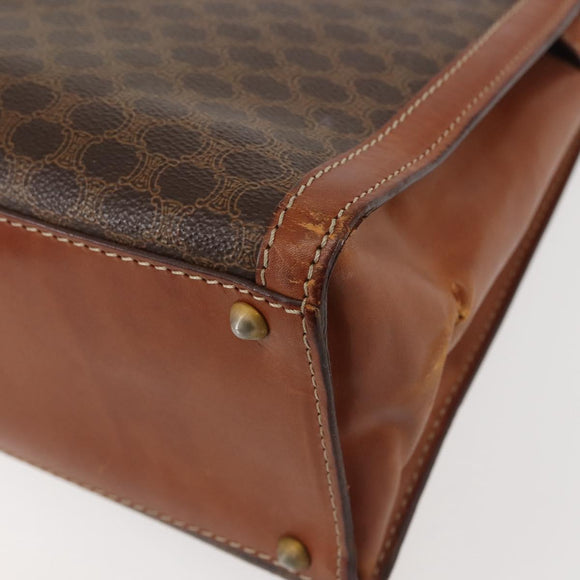 CELINE Macadam Canvas Hand Bag PVC Leather Brown Gold Auth 144937