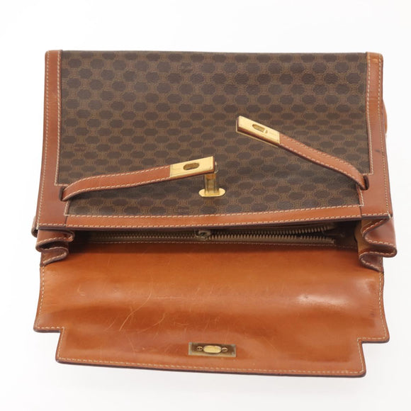 CELINE Macadam Canvas Hand Bag PVC Leather Brown Gold Auth 144937