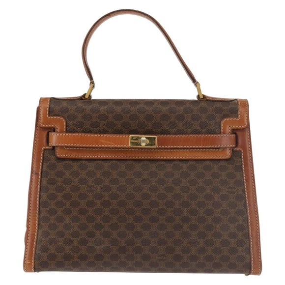 CELINE Macadam Canvas Hand Bag PVC Leather Brown Gold Auth 144937