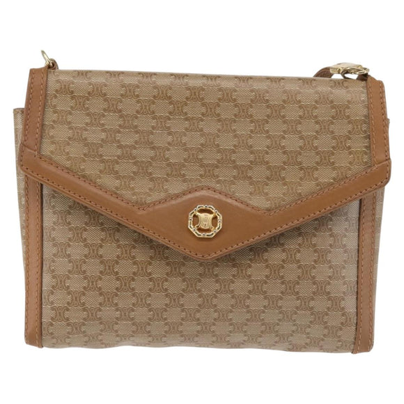 CELINE Macadam Canvas Shoulder Bag PVC Beige Gold Auth 144939