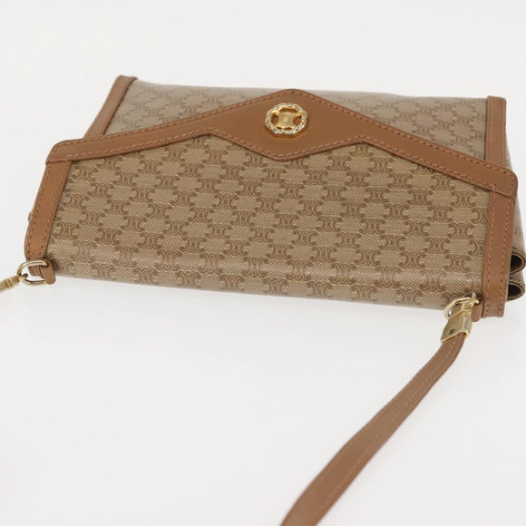 CELINE Macadam Canvas Shoulder Bag PVC Beige Gold Auth 144939