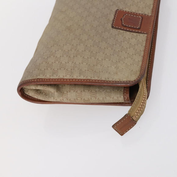 CELINE Macadam Canvas Shoulder Bag PVC Beige Gold Auth 144940