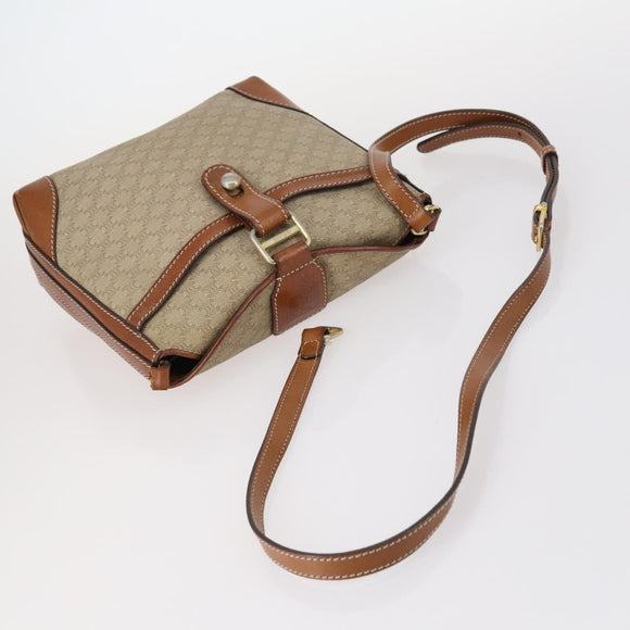 CELINE Macadam Canvas Shoulder Bag PVC Beige Gold Auth 144940