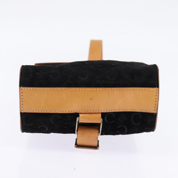CELINE C Macadam Canvas Shoulder Bag Suede Black Silver Auth 144950
