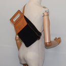 CELINE C Macadam Canvas Shoulder Bag Suede Black Silver Auth 144950-22