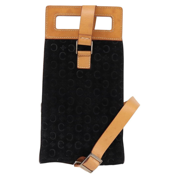 CELINE C Macadam Canvas Shoulder Bag Suede Black Silver Auth 144950