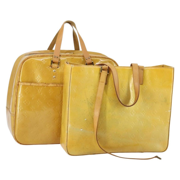 LOUIS VUITTON Monogram Vernis Tote Bag 2Set Beige LV Auth 144959