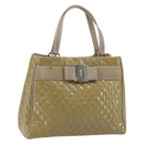 Salvatore Ferragamo Vala Tote Bag Enamel Khaki Silver Auth 144975-1