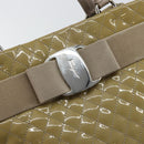 Salvatore Ferragamo Vala Tote Bag Enamel Khaki Silver Auth 144975-17