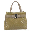 Salvatore Ferragamo Vala Tote Bag Enamel Khaki Silver Auth 144975-13