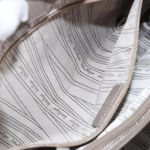 Salvatore Ferragamo Vala Tote Bag Enamel Khaki Silver Auth 144975