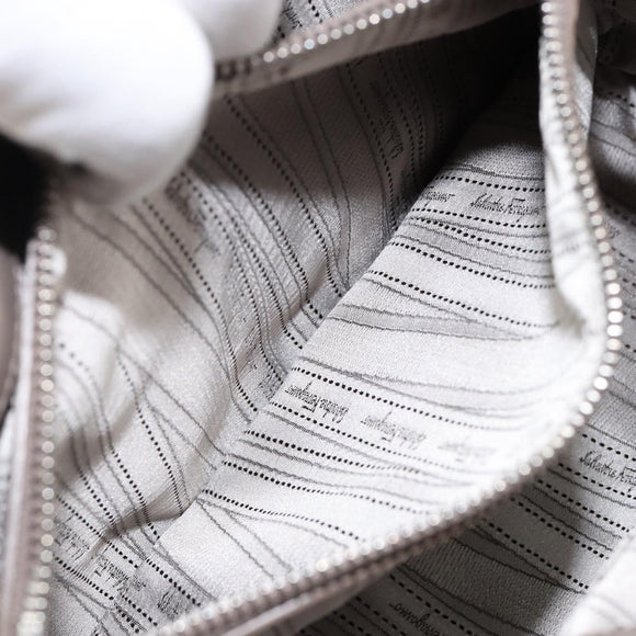 Salvatore Ferragamo Vala Tote Bag Enamel Khaki Silver Auth 144975