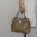 Salvatore Ferragamo Vala Tote Bag Enamel Khaki Silver Auth 144975-23