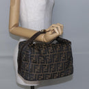 FENDI Zucca Canvas Vanity Hand Bag Black Brown Auth 144977-21
